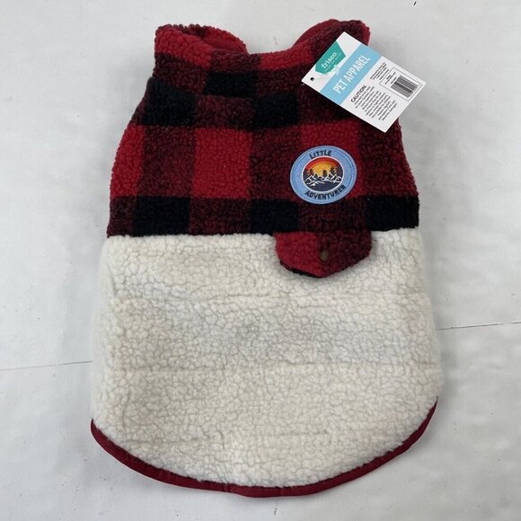 Frisco Dog Sherpa Coat Medium Size Red Plaid Fleece Lined Hook Loop Closure - Picture 1 of 5